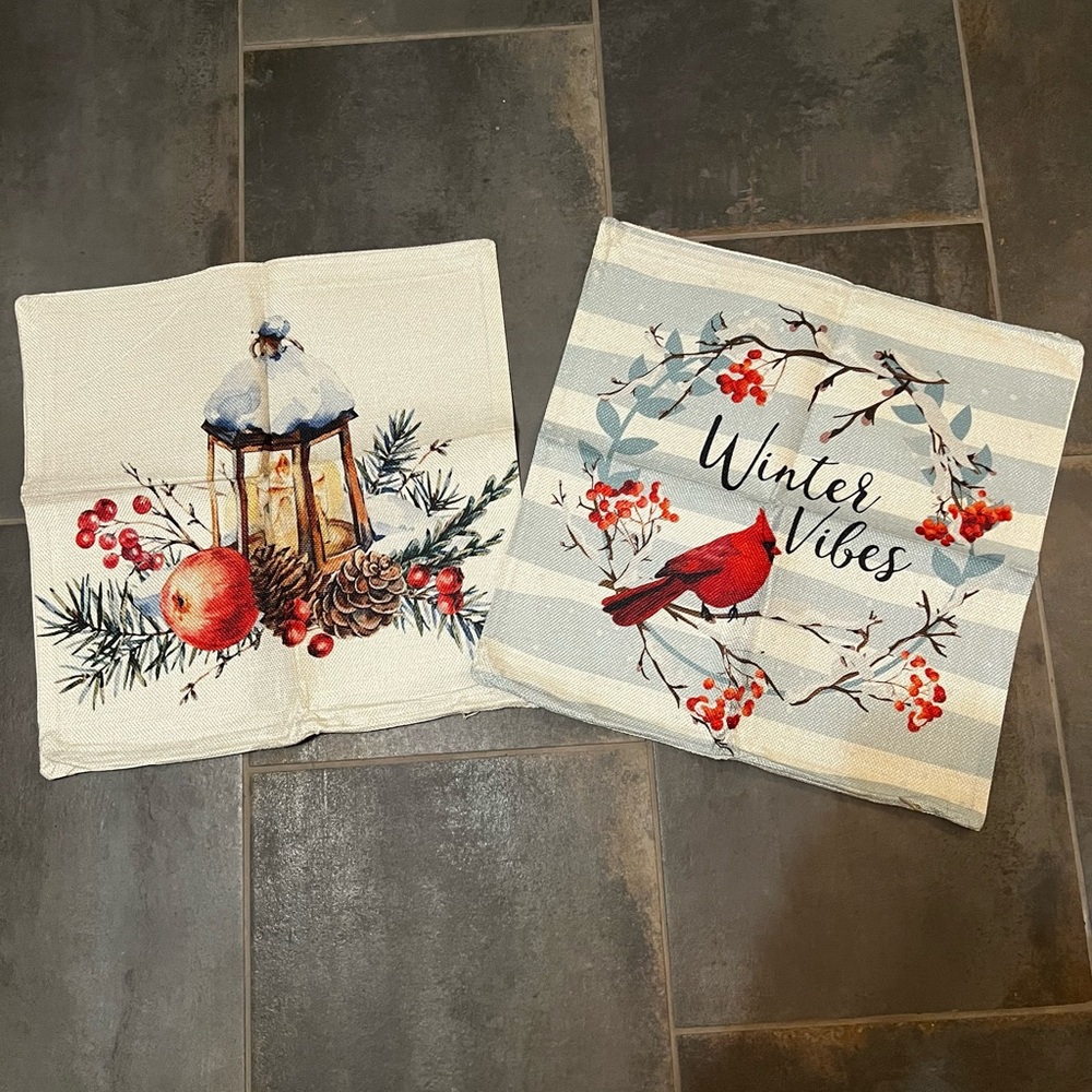 New Set of 2 Winter Vibes Holiday Pillow Covers 16 x 16
